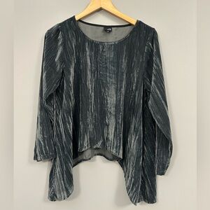 Lisa Bayne Velvet Stylish Dark Gray Women's Blouse Small Oversized Damaged